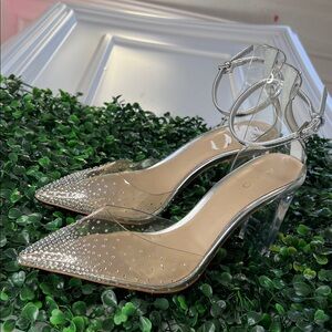 Aldo Silver and Clear Embellished Heels, Size: 8